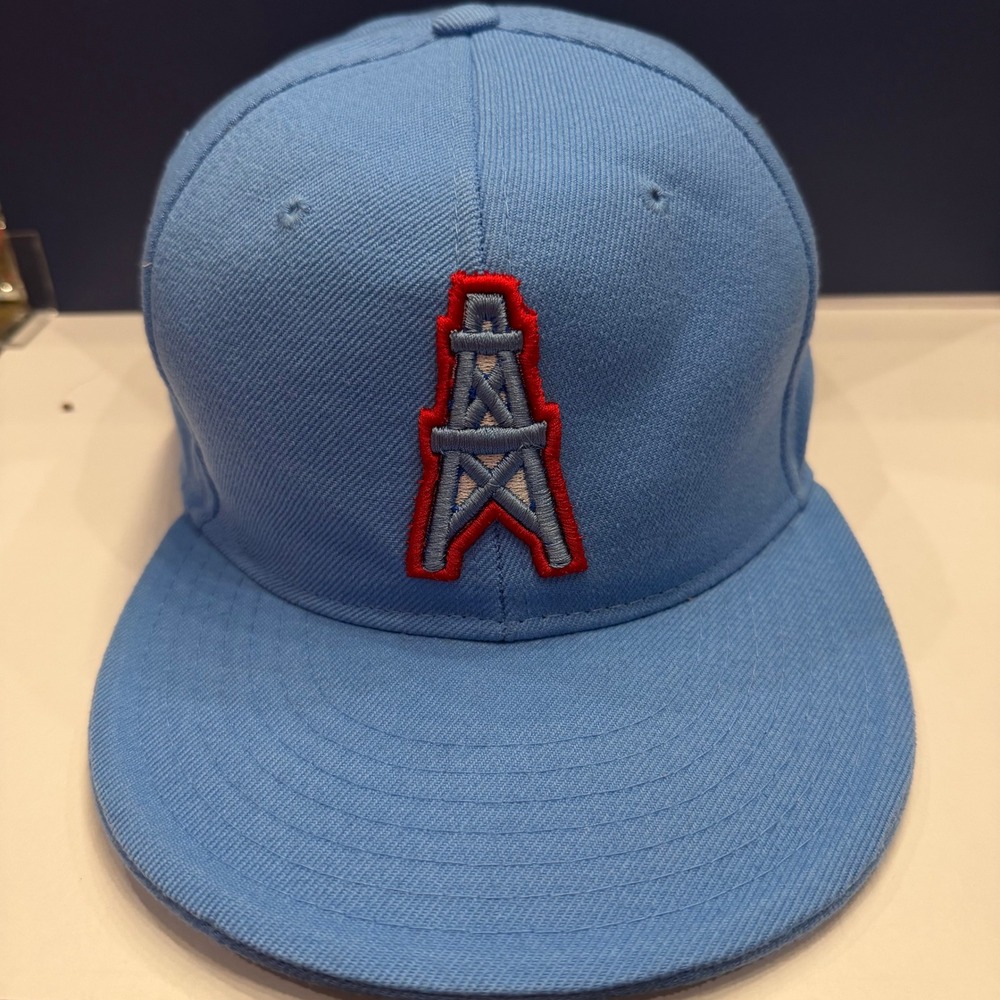 Pit Bull Houston Oilers Fitted‎ Hat Mens 7 5/8 Blue Flat Brim Oil Derrick Cap